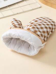 2pcs Beige & Brown Plaid Heat Resistant Gloves, Kitchen Baking Microwave Oven Insulated Non-Slip Gloves - View 3
