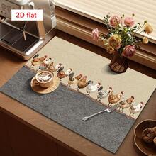 1pc Dish Drying Mat, Coffee Machine Mat, Absorbent Placemat, Fabric Texture, Beige And Gray Striped, Decorative Chicken Pattern, Suitable For Kitchen, Dining Table And Cafe, Multi-Purpose Drainage Pad, Home Gift, Tabletop Decor - XYLSD-338 - View 1