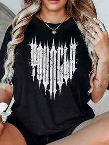 Gráfico abstracto con puntas afiladas y efecto desgastado que transmite energía urbana y actitud rebelde camiseta de mujer 100% algodón 220g - Negro - Ver 2