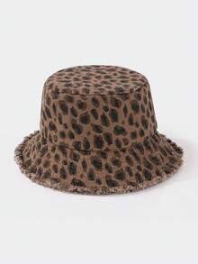 1 Peça Chapéu Balde com Estampa de Leopardo Vintage, Chapéu de Proteção Solar de Aba Larga para o Verão, Disponível em Várias Cores - chapéu de balde com estampa de leopardo - Visão 14