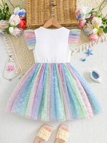 Girls' Mermaid Mesh Dress, Cute & Elegant Style, Suitable For Girls' Party Occasions In Summer - Mint Green - View 3