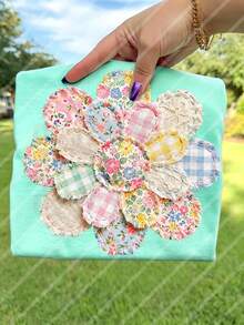 10-Inch Patchwork Style Countryside Floral Spring & Summer DIY Iron-On Transfer Patches, Suitable For T-Shirts, Sweatshirts, Fabric Decor, Pillow Covers, Tote Bags And Garment Decoration, Durable Plastic Heat Transfer Stickers, Holiday Party Decor - Multicolor - View 7