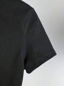 Camiseta de manga corta para bebé con estampado de retrato de perlas de imitación vintage, impresión por transferencia de calor plana, estilo millennial, elegante camiseta de moda para mujer con cuello redondo, atuendo exquisito y hermoso, top suave y cómodo, estilo versátil para todas las estaciones. Moda - Negro - Ver 6