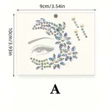 Iridescent Moon Shape, Face Rhinestone Sticker With Pearl & AB Rhinestone Accents, Self-Adhesive Face Decor Sticker For Stage, Party Makeup, Shiny Effect, Easy To Apply On Skin, Music Festival Glam Makeup Embellishment - Multicolor - View 6
