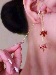 2pcs Maple Leaf Pendant Earrings, Versatile For Daily Wear - Orange - View 3