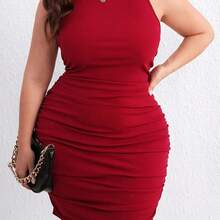 Privé Plus Crisscross Backless Ruched Bodycon Dress - Negro - Ver 3
