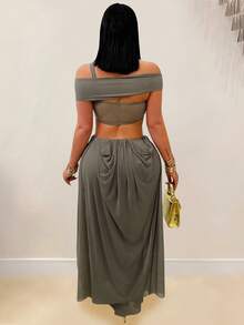 New Women's Summer Dress, Fashionable, Sexy, Tube Top, Fitted Cut, Solid Color, Sheer Tulle, French Design, Flattering, Perfect For Parties, Dates And Evening Looks - 中等水洗藍 - 查看 4
