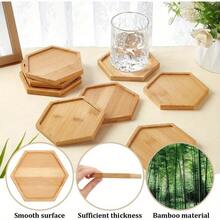 8pcs/Set Hexagon Bamboo Coasters, Handcrafted, Suitable For 10.5cm/4.1" Wooden Fruit Plate Decor, Woodworking Craft Supplies - Ginger - View 1