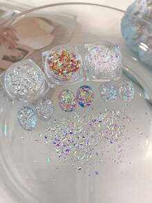 3D 全息閃粉美甲裝飾，Ins 風格閃亮提亮亮粉，DIY 美甲貼紙，1 瓶，日韓美甲配件美甲飾品 - 彩色 - 查看 3