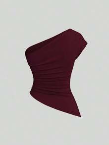 Sweetro Conjunto de top asimétrico con hombro fruncido elegante para mujer - Multicolor 5 - Ver 4