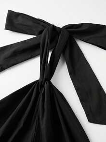 Women Tie-Up Halter Tops Loose Solid Color Sleeveless Open Back Ruffled Shirts Stylish Summer Streetwear - Black - View 7