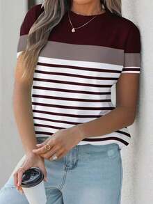 Camiseta holgada de manga corta con cuello redondo y gráfico de corazón minimalista casual para mujer, adecuada para primavera/verano, Día de San Valentín, Carnaval - Camiseta gráfica linda con diseño de corazón, casual - Multicolor - Ver 7