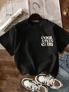 Women's Casual Summer T-Shirt [Double-Sided Print] Short-Sleeve T-Shirt With Round Neck And English Letter Print, Summer Clothes For Women, Summer Top, Blouse And Shirt For Women, Suitable For Weddings, Beach Vacations And Other Occasions. - 黑色 - 查看 4