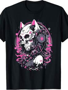 playeras de hombre ropa de hombre Camiseta  Anime Manga Catgirl Cyberpunk Aesthetic Tech Clothing Harajuku nacional envio - Negro - Ver 7