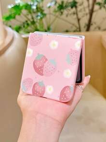 1 chiếc ốp lưng điện thoại gập màn hình đầy đủ họa tiết dâu tây dễ thương, thời trang, đơn giản và dễ thương, làm bằng chất liệu PC mềm mại, có khả năng bảo vệ và chống rơi vỡ: Galaxy Zflip 3/Zflip 4/Zflip 5/Zflip 6/Zflip 7/ Razr 60/ Razr 50/Galaxy Z Flip 7 FE - Hồng - Xem 2