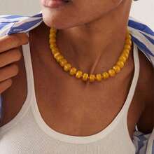 Beaded Necklace For Women Boho Bead Chunky Necklace Big Bead Necklace Fashion  Summer Colorful Necklaces Holiday Vocation Jewelry Gifts - 黃色珠子 - 查看 6