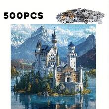 500 Piece Adult Puzzle - Castle Theme, DIY Home Decor, Family Interactive Game, Brain Challenge Gift, 50x50cm/19.7x19.7in, Portable/Suitable For Beginners - Multicolor - View 2