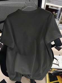 Plus Size Short-Sleeved T-Shirt With A Simple Summer Scene Print, Round Neck, Very Loose Fit - 黑色 - 查看 2