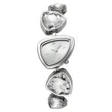 1 buah Jam Tangan Gelang Segitiga Wanita, Jam Tangan Analog Quartz dengan Dial Segitiga Asimetris Bertatahkan Kristal Warna Champagne, Cocok untuk Acara Sehari-hari dan Pesta - Putih - View 9