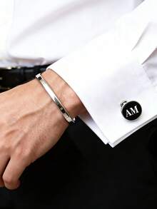 1 Pair Stainless Steel Round Cufflinks, Groomsmen Gift, Personalized Cufflinks For Bride, Groom, Parents, Available In Silver, Gold And Black, Customizable, Suitable For Mother's Day And Other Occasions. Engraved Cufflinks, Stainless Steel, Wedding Gift, Customized Product. - Multicolor - View 9