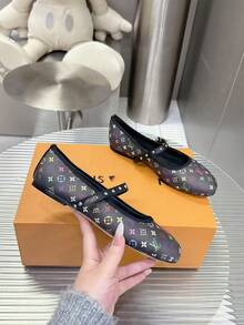 Women's High Heels, Women's Flats, Women's Sandals, High-Heeled Shoes, Spring And Autumn Ballerina Flats For Women, Denim Mary Jane Shoes With A Round Toe, Metal Buckle And A Strap. - 3 - 查看 2