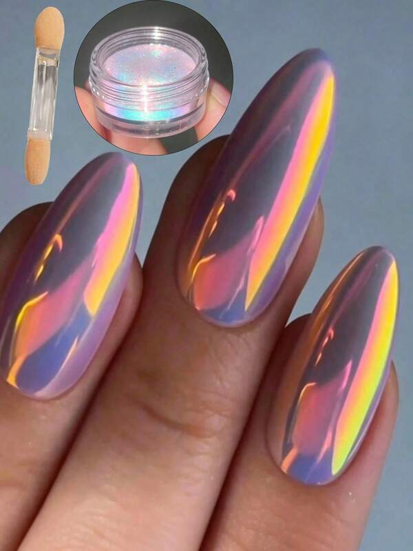 Aurora Magic Mirror Pink Nail Art Decorative Glitter Nail Design