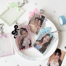 Ins风少女心形透明亚克力蝴蝶结卡套,偶像3英寸追星照片卡展示卡套学生吊坠保护套卡套 - 多色 - 查看 11