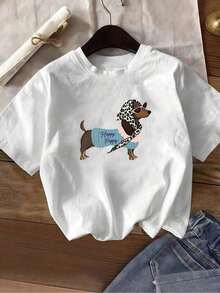 ropa de mujer 1pc Ropa de mujer, Camiseta blanca con estampado de perro Dachshund, Camisetas, Top blanco, Camisetas gráficas para mujer, Camiseta unisex casual de cuello redondo, Tejido de punto ligero, Lavable a máquina, Para primavera/verano/otoño, Halloween, Navidad, Día de San Valentín, camisas de mujer - Blanco - Ver 7