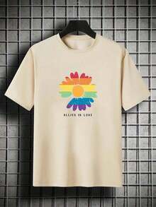 Camiseta deportiva de mujer con estampado de margaritas y colores del arco irisPure-Cotton - Albaricoque - Ver 7