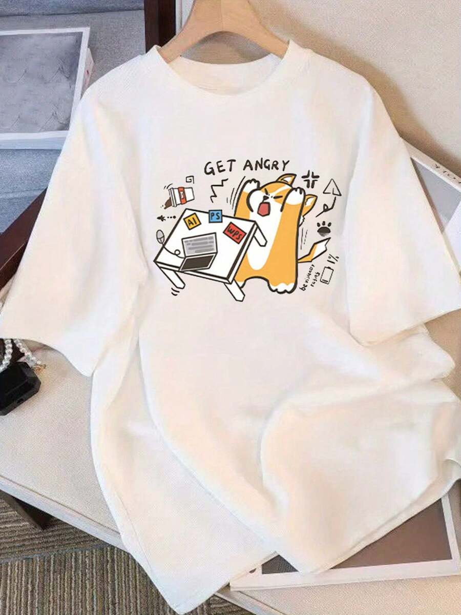 Women's Minimalist Casual Summer T-Shirt, Pure Cotton, Loose Round Neck, Versatile Women's Clothing, Comfortable Casual T-Shirt For Young Girls, Fashionable Short Sleeve Tops For Everyday Wear - 白色 - 查看 1