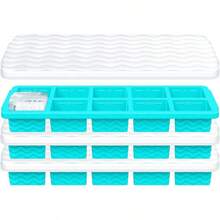 Cube Tray With Lid - 3 Pack 2 Tbsp Trays Freezer, Stackable, BPA- Easy Release Large Cube Molds Chocolate, Cocktails, Iced Coffee, Whiskey (10-Cube, Blue) - 10-cube,Blue - View 1