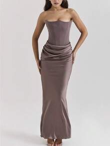 Nueva Llegada Vestido de Gala Strapless Espalda Descubierta Ajustado Sensual - Gris - Ver 2