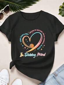 Camiseta con estampado de corazón para mamás de baloncesto, 100% algodón, informal, cómoda, duradera, dise?o gráfico. Blusas Bonito 100% Algodón - Negro - Ver 3
