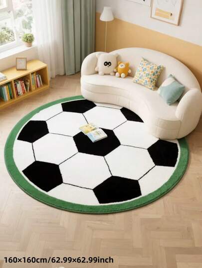 1pc Washable Fluffy Round Football Shaped Carpet - Soft For Bedroom, Living Room, Study, Kids Room Decor, Suitable For Daily Home, Festivals, Parties, Decorative Carpet, Bedroom Decor, Small Rug, Carpet, Home Decor, Living Room Carpet, Living Room Small Rug, Bedroom Carpet, Living Room Home Decor