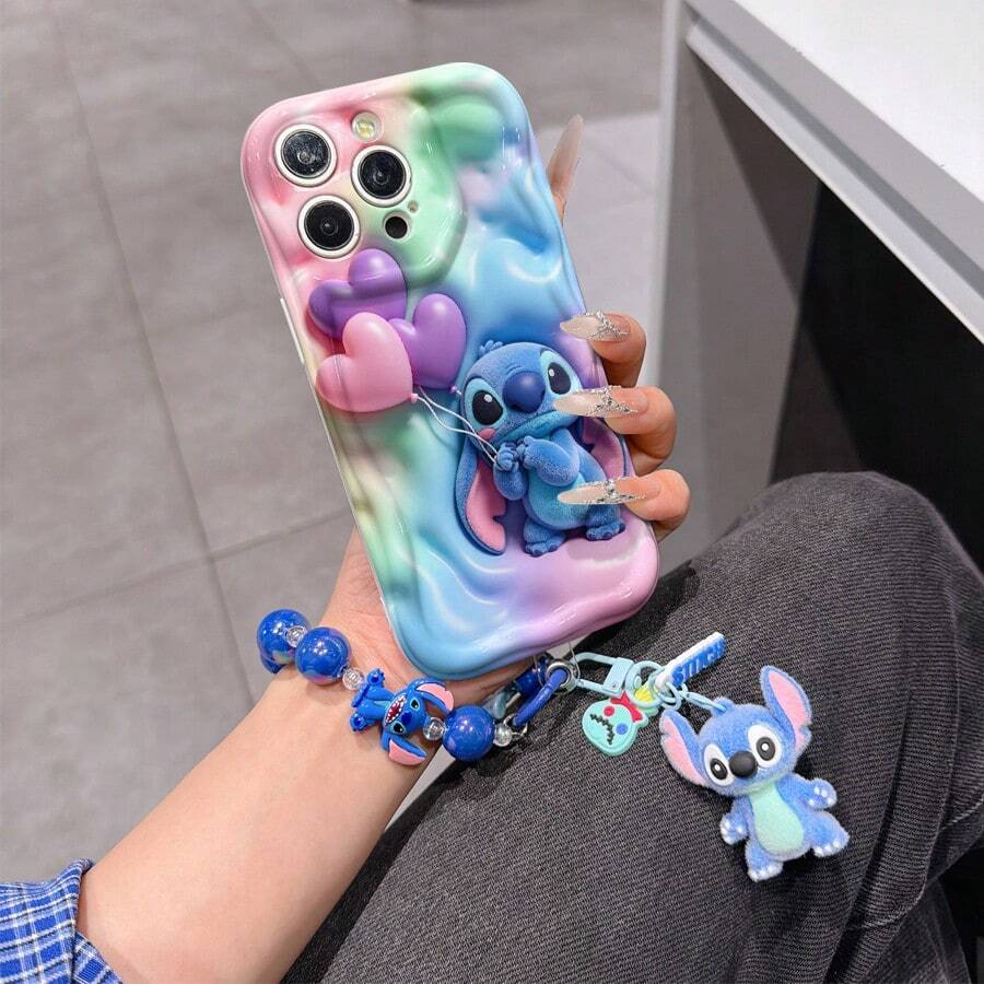 Disney Lilo & Stitch Phone Case With Stitch Charm And Stitch Lanyard - Cute Stitch Protective Case With Heart Balloons And Rainbow Gradient Design, Equipped With Delicate Stitch Decorative Lanyard And Beaded Bracelet For Easy Carrying, Compatible With IPhone 17, 16, 15, 14, 13, 12, 11 Pro Series, Ideal For Birthdays, Holidays, Anniversaries, Graduation Gifts, Or Any Special Occasion To Surprise Family, Friends, Classmates, And Loved Ones. - trắng - Xem 1