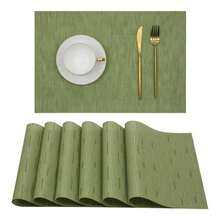 Place Mats Table Placemat Washable Non-Slip Heat Insulation Woven Vinyl Set Of 6 - Green - View 2