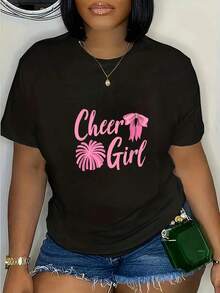 Camiseta negra para cheerleaders - Presenta un gráfico de fuegos artificiales rosa, estilo casual cómodo, mangas cortas, ideal para días de juego o eventos de celebración, excelente regalo para cheerleaders - Negro - Ver 1