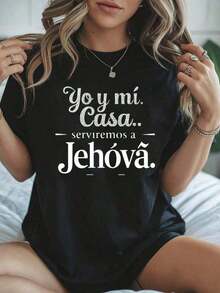 Women's T-Shirt With Faith Letter Print For Valentine's Day, Simple Casual Style, Thick Pure Cotton Crew Neck T-Shirt For Women (1 Piece) Mexican Fashion - 黑色 - 查看 6