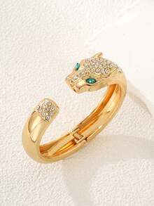 1pc Sexy Rhinestone Inlaid Fashionable Luxury Animal Snake & Leopard Spring Bangle Bracelet For Women, Suitable For Party, Gathering, Outing, Dating, Attending Events, Music Festivals, Bars, Photo Shoots, Gift For Friends And Family - Gold - View 9