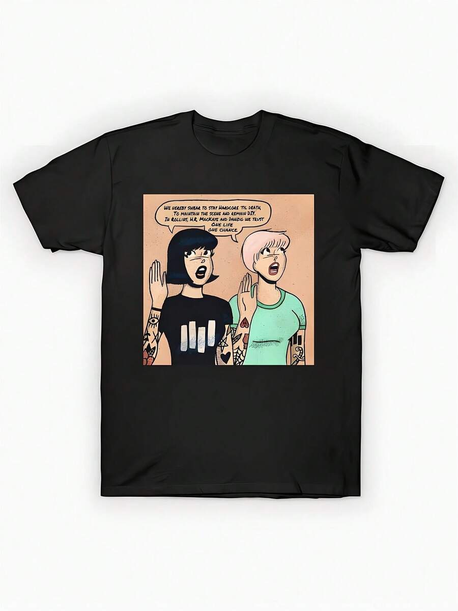 Una camiseta de manga corta para mujer, moderna, a la moda, retro, holgada, suave y cómoda, adecuada para actividades al aire libre en primavera y verano, con diseños de dibujos animados unisex.Con el tema "Hasta que la muerte nos separe", esta camiseta de cultura y música alternativa es unisex.Es un artículo de ropa casual esencial para todas las estaciones, versátil para cualquier época del año.blusas para mujer,blusas casuales para dama,tops,, mujer premium,y2k,playeras de mujer curvy,ofertas y liquidaciones ropa mujer,playeras deportivas para mujer,,playeras de hombre, mujer,blusas>elegante 0Z8M - Negro - Ver 1