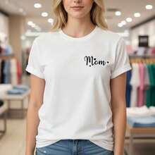 Women's Cotton T-Shirt With "Mom" Letter Print, Short Sleeve, Round Neck, Casual Style, Loose Fit, Basic T-Shirt For Everyday Wear, Available In Sizes S To 5XL, Black And White Graphic T-Shirt, Soft And Comfortable Cotton Blouse, Ideal Gift For Mothers, Simple And Modern Design - 白色 - 查看 12