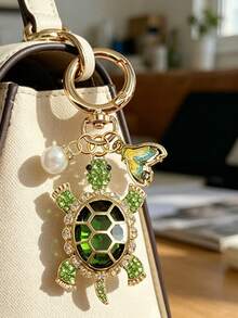 Crystal Turtle Keychain Pendant With Rhinestones, Pearl And Ocean Charms, Metal Alloy Keyring - Multicolor - View 6