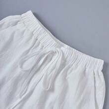 Women's Casual Solid Color Minimalist Drawstring Shorts - Negro - Ver 4