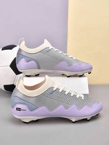 1 Pair Unisex Low-Top Outdoor Natural Grass Professional Sports Training Shoes, PU Front Lace-Up AG/FG Long Stud American Football Cleats For Men - Purple Silver - View 4