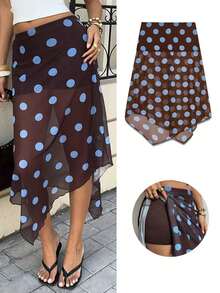 Falda semitransparente con estampado de lunares y bajo asimétrico, estilo vintage de playa y vacaciones para mujer, primavera/verano - Multicolor - Ver 9
