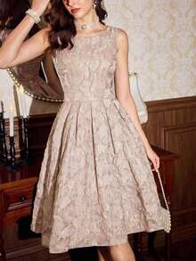 DECDS Vestido de mujer elegante y vintage con estampado floral de jacquard para fiestas, festivales y eventos elegantes.Vestidos largos elegantes para fiestas para mujeres en otoño, invierno, Navidad, Halloween y Año Nuevo. - Rosa Pálido - Ver 3