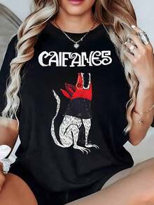 Figura de criatura mítica con cabeza roja abierta mostrando fuerza y misterio inspirada en arte latino camiseta de mujer 100% algodón 220g - Negro - Ver 2