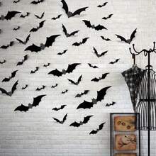 48 piezas Decoraciones de murciélagos 3D para Halloween con múltiples tamaños disponibles, siluetas de murciélagos realistas en negro y gris perfectas para decorar paredes, ventanas y puertas. Ideal para crear una atmósfera de fiesta de Halloween espeluznante, también adecuado para arreglos de escenas de Navidad y vacaciones, esencial para las fiestas de Halloween - Varios estilos - Ver 3