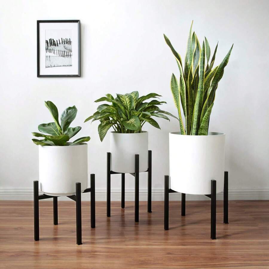 1pc Cross-Shaped Expandable Flower Pot Stand, Detachable, Indoor Living Room Floor Balcony Plant Pot Holder - Black - View 1