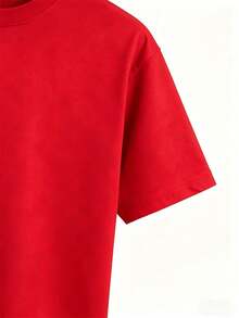 Vintage Camiseta casual para mujer estilo cute, estampado de corazón animal print con letras, tejido suave, color liso, ajuste regular, cuello redondo, manga corta, primavera verano, uso diario, camisetaFashion 100% Cotton - Rojo - Ver 4